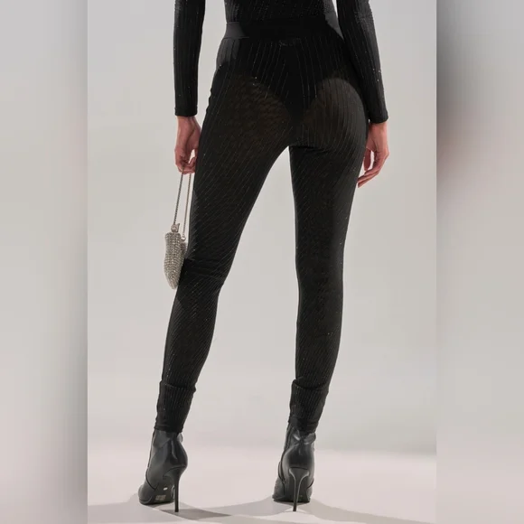 AKIRA TWINKLING LIGHTS RHINESTONE MESH LEGGINGS IN BLACK Size 1X - Picture 5 of 6